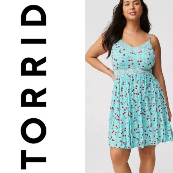 TORRID Women’s Super Soft Rib Lace Trim Sleep Chemise Cherry Cherries Size 1 - Picture 1 of 13
